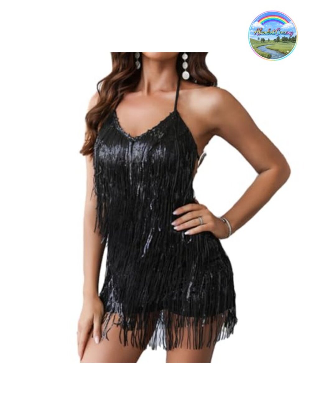 Sleeveless V Back Sequin Fringe Jumpsuit Short Romper Party Nightclub